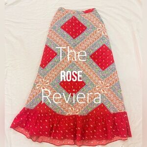 Rose Riviera Handmade Vintage Patchwork-Style Cotton Skirt | Folk Heirloom Print
